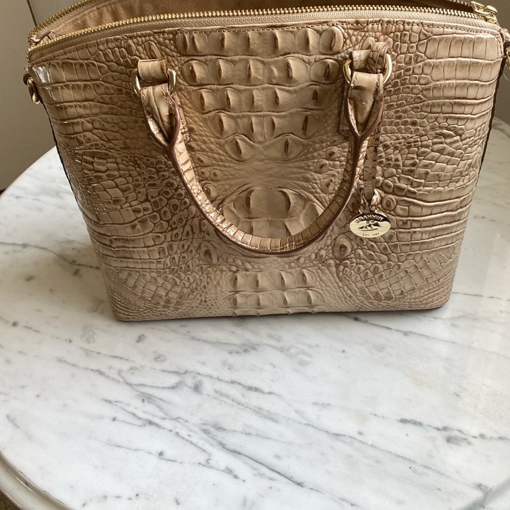 Brahmin Tan Crocodile-Embossed Satchel
